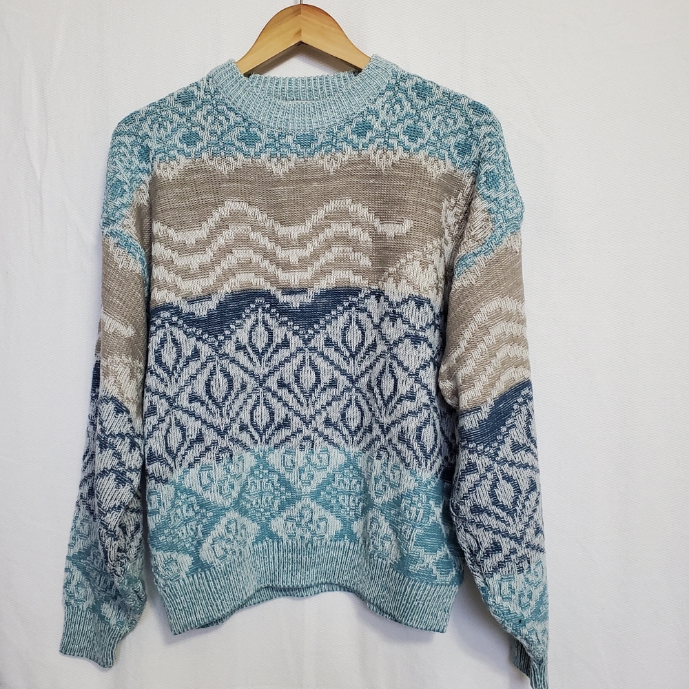Saturdays Vintage 90s Intarsia Knit Crewneck Sweater Mens Large
